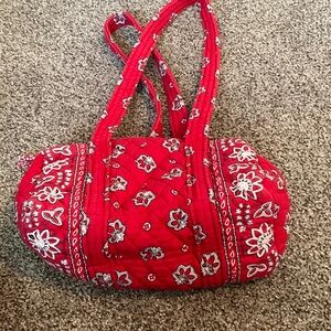 Vera Bradley Red Quilted Shoulder Bag with White Floral Print